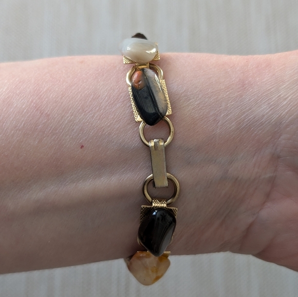 Gemstone Link Bracelet Gold Tone - Vintage - Classic - 7" - Chakra - … - Picture 11 of 12